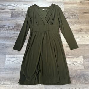 Tyler Boe Olive Green Knit Midi Dress Long Sleeve M Minimalist Stretch